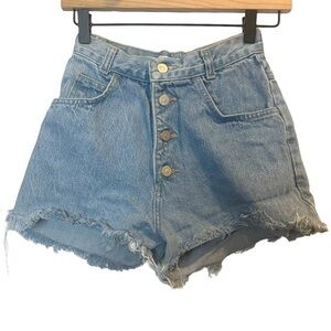 Mixed Blues Women’s High-Waist Ripped Cutoff Light-wash Blue Denim Shorts Size 7